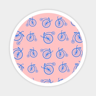 Blue Retro Bicycle Pattern on Pink Background Magnet